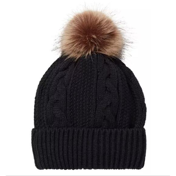 New ~ NORTHEAST OUTFITTERS ~Women's Cozy Cabin Cable Knit Fur Pom Hat - Picture 1 of 4